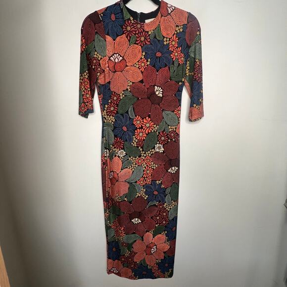 Farm Rio Stitched Flower Print Midi Dress Size Small - Picture 8 of 11